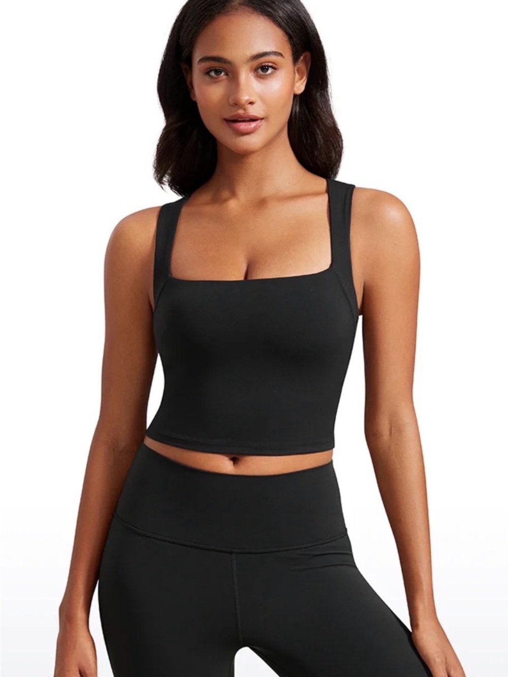 CRZ YOGA Black Square-Neck Cropped Tank